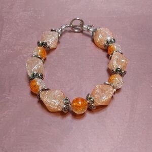 Chic Beaded Bracelet with Orange Peach and Silver Accents - NWOT